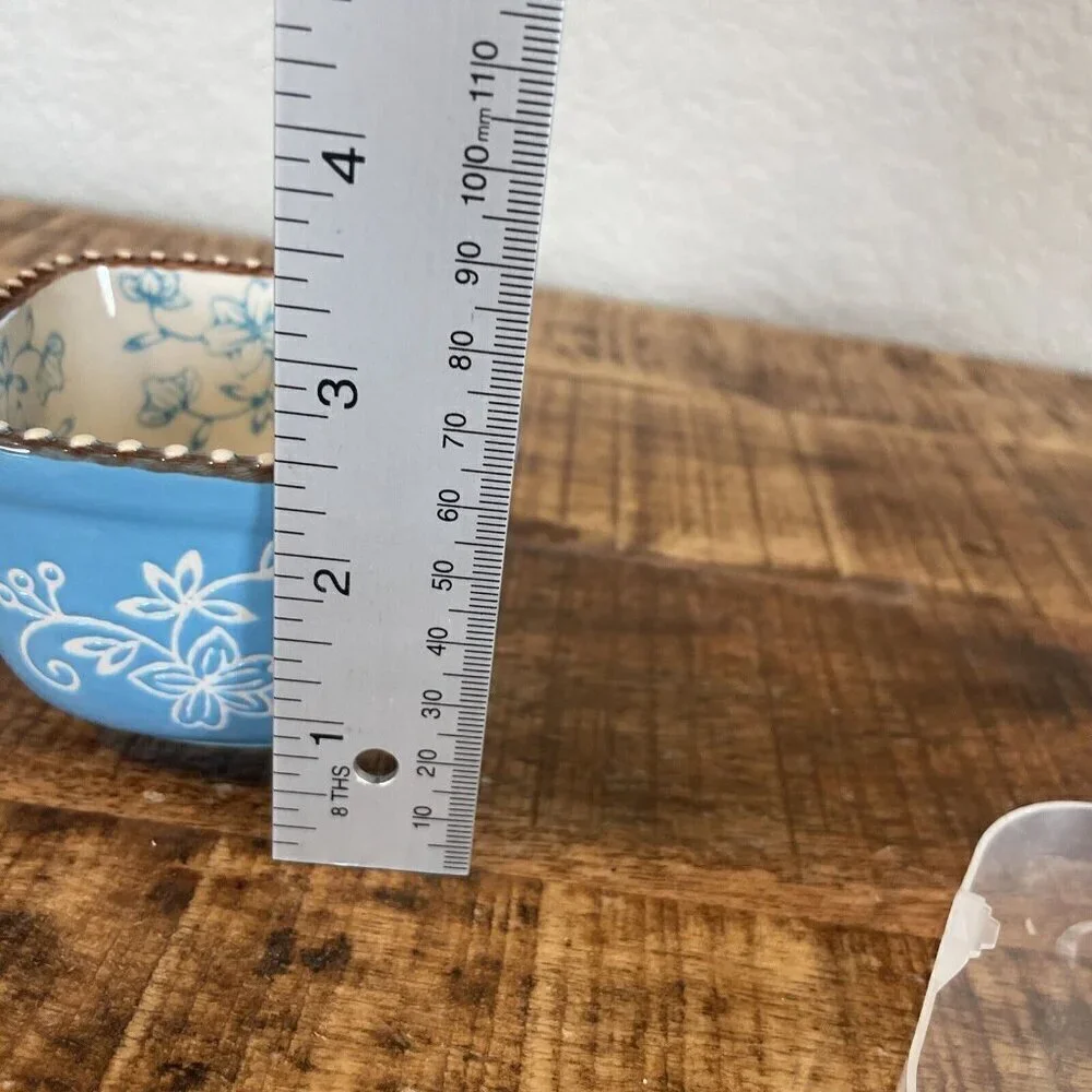 Temptations Blue Floral Lace square ramekin Square Teal Plastic Lid Small Bowl